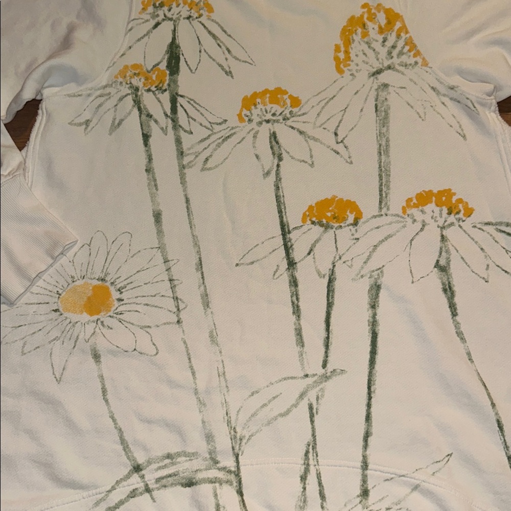 Free People Cream Floral Daisy Oversized Sweatshirt with Yellow and Green Print - Picture 4 of 14